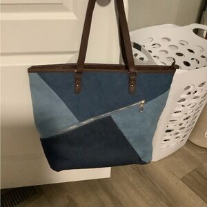 Stylish Blue and Brown Tote Bag